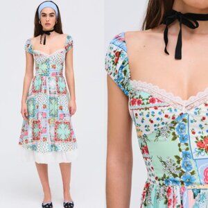 NWT | For Love and Lemons Kiera Patchwork Midi Dress Sz Small